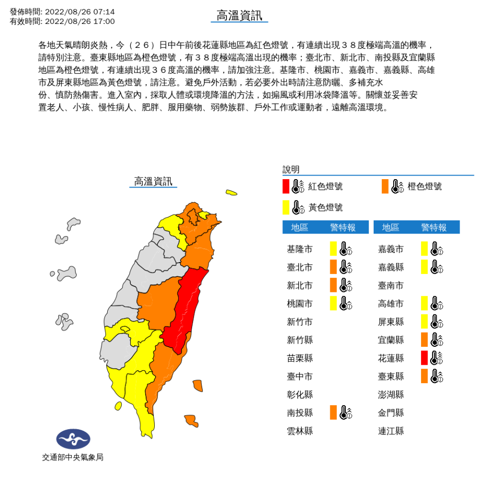 氣象局發布高溫資訊。（氣象局提供）