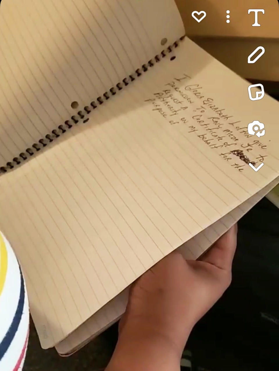 A screenshot of a video in which Gloria Lofton's daughters discover the note after their mother's murder.  (Courtesy of Christina Fultz)