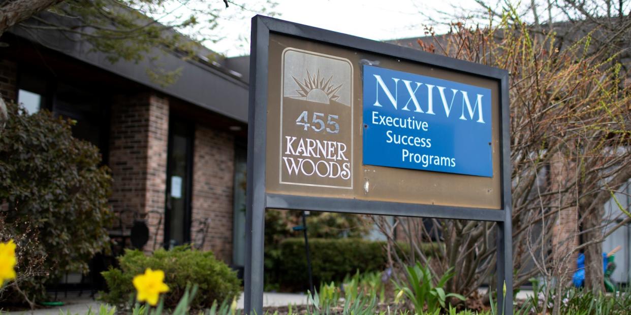 The NXIVM Executive Success Programs sign outside of the office at 455 New Karner Road on April 26, 2018 in Albany, New York.