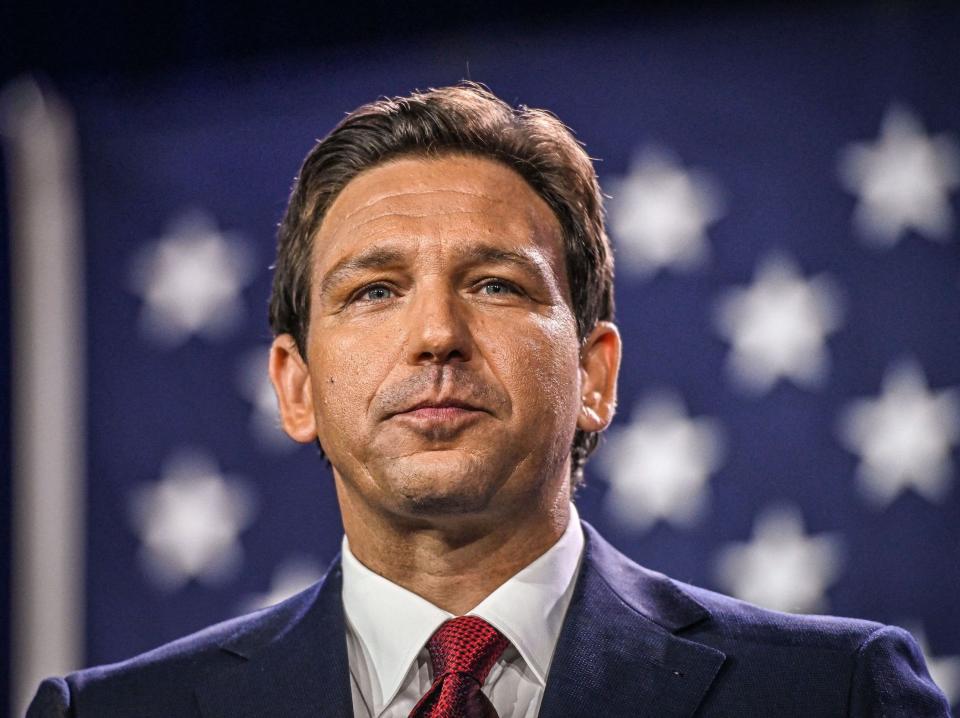 Republican gubernatorial candidate for Florida Ron DeSantis speaks during an election night watch party at the Convention Center in Tampa, Florida, on November 8, 2022.