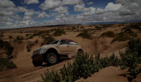 Dakar Rally - 2017 Paraguay-Bolivia-Argentina Dakar rally - 39th Dakar Edition - Fifth stage from Tupiza to Oruro, Bolivia 06/01/17. Boris Garafulic of Chile drives his Mini with his copilot Felipe Palmeiro. REUTERS/Ricardo Moraes