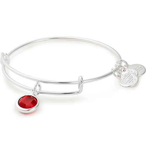 Alex and Ani Birthstones Expandable Bangle for Women, Light Siam Crystal Charm for July, Shiny Silver Finish, 2 to 3.5 in