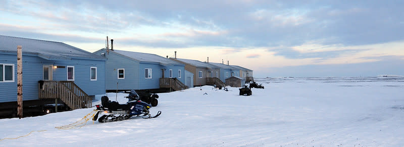 Houses are seen in Gambell, Alaska, on Dec. 16, 2009. (Alaskan Command, Joint Task Force Alaska, Alaskan NORAD Region and 11th Air Force photo)