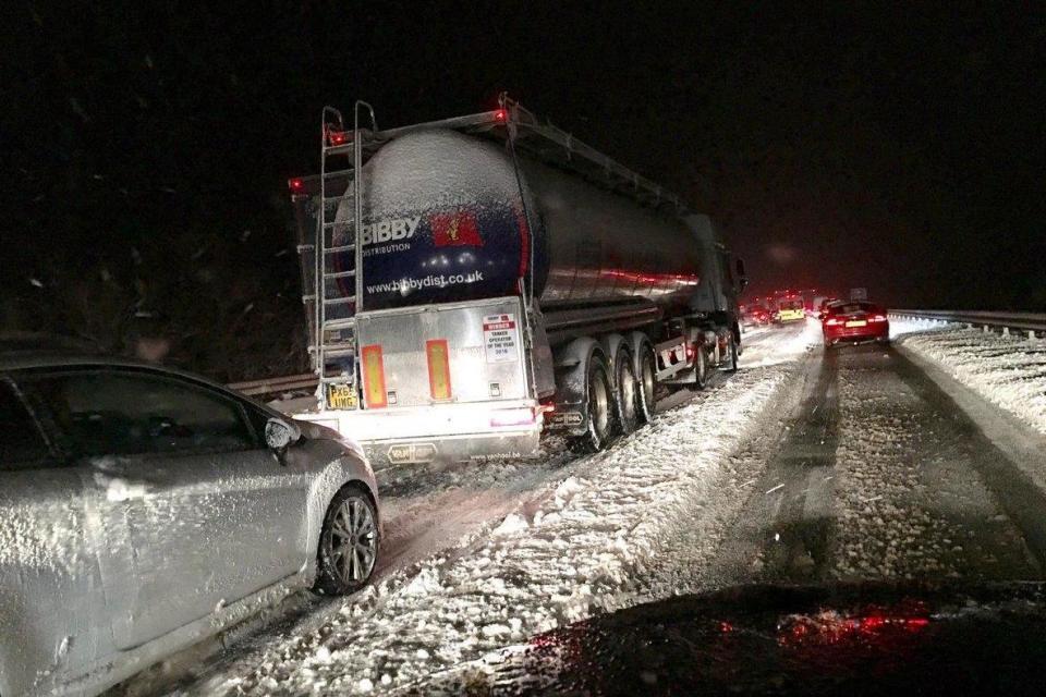 Hundreds were stranded on the M74 overnight as lorries and abandoned cars blocked the roads: Twitter/@JacquesOeuf