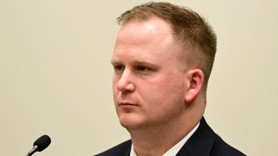 Aurora, Colorado police officer Nathan Woodyard attends an arraignment hearing after being charged in the 2019 death of Elijah McClain in January at the Adams County Justice Center in Brighton, Colo. Closing arguments are scheduled Friday in the trial of the police officer charged with manslaughter and criminally negligent homicide in the death of McClain, a 23-year-old Black man stopped as he walked home from the store after someone reported that he was suspicious. (Photo: Andy Cross/The Denver Post via AP, File)