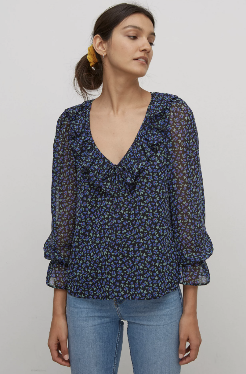 Ditsy Floral V-Neck Long Sleeve Blouse