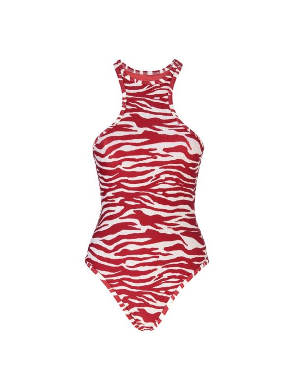 The Attico Zebra Printed One Piece Swimsuit, $470, <a href="https://rstyle.me/+nqd6eS36Xzvb1s9zsJXt-g" rel="nofollow noopener" target="_blank" data-ylk="slk:available here;elm:context_link;itc:0;sec:content-canvas" class="link ">available here</a> (sizes XS-L