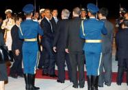 U.S. President Barack Obama greets dignitaries before boarding Air Force One depart for a visit to Laos at the conclusion the G20 Summit, at Hangzhou Xiaoshan International Airport in Hangzhou, China September 5, 2016. REUTERS/Jonathan Ernst