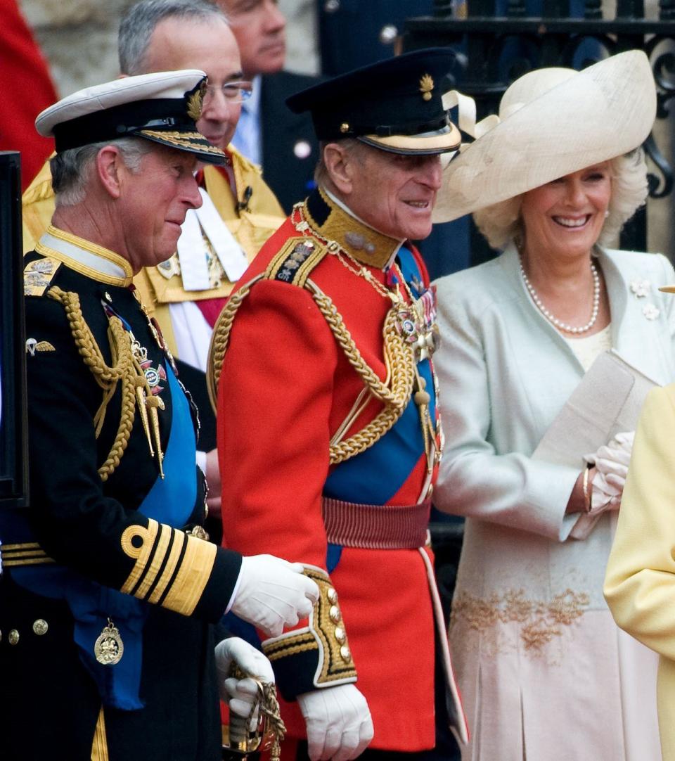 Philip with Charles and Camilla, the Duchess of Cornwall, at the Duke and Duchess of Cambridge's wedding in 2011 - @RoyalFamily