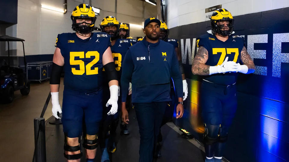 Michigan offensive linemen Karsen Barnhart and Trevor Keegan