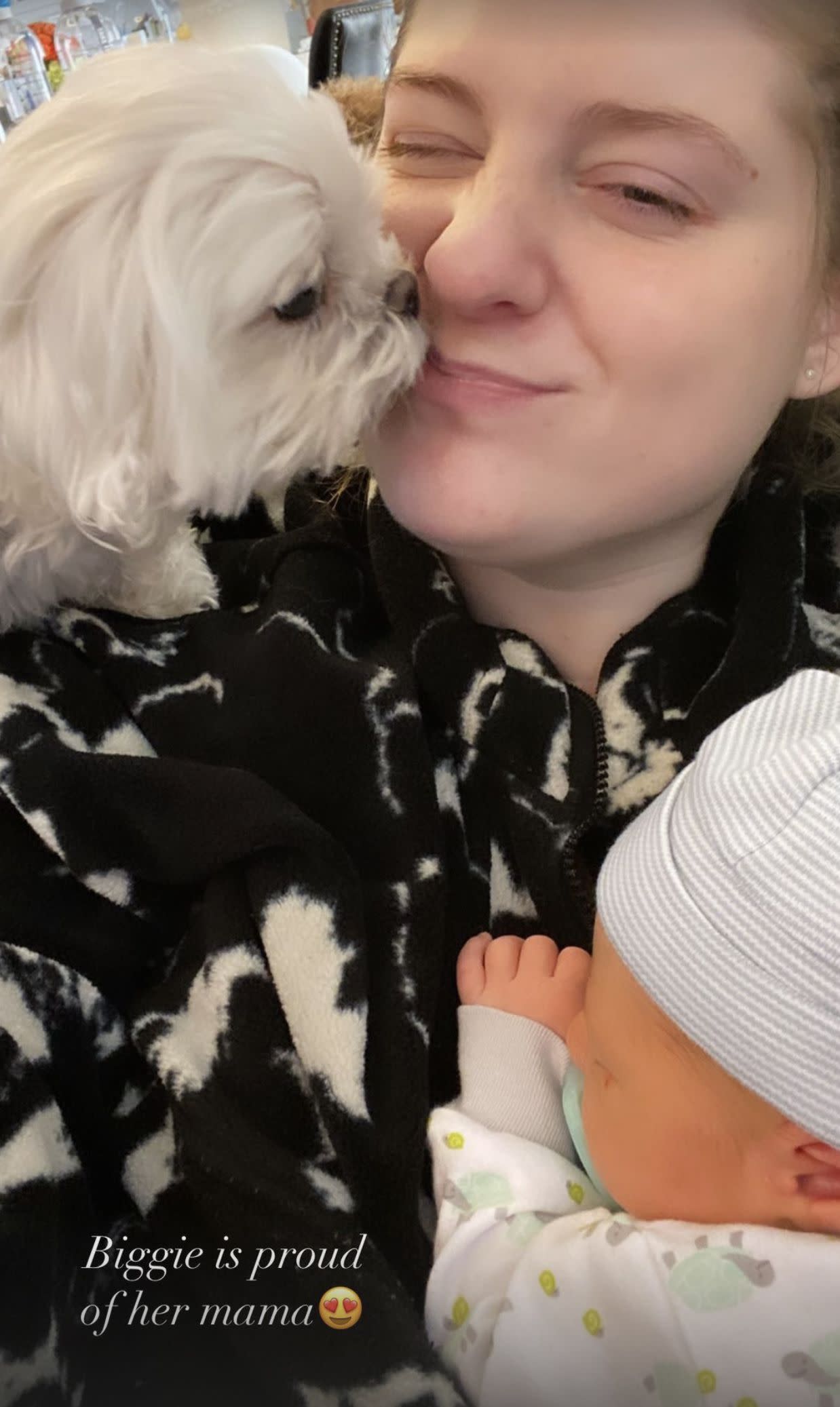 Meghan Trainor is all smiles while cuddling up with dog Biggie and newborn son in adorable snap. "This sweet baby boy’s due date was today on Valentine’s Day We got to meet him Monday, Feb 8th! We are SO IN LOVE Thank you @darylsabara for the best Valentine’s gift ever! Welcome to the world Riley!"