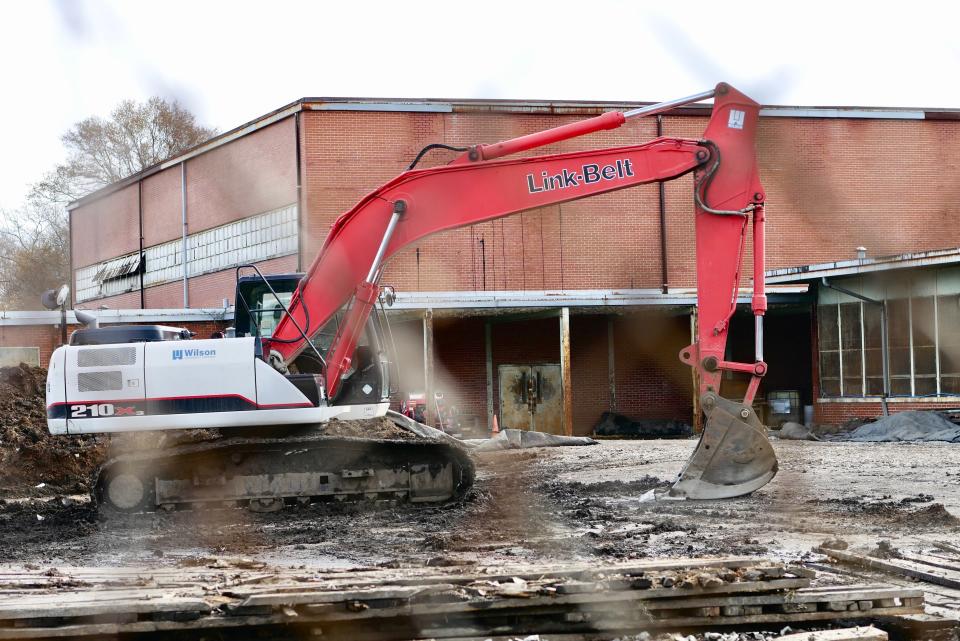 The EPA has taken over the old Carver High School in North Birmingham, storing new dirt for the clean-up of the Superfund site. (Photo: Katherine Webb-Hehn)