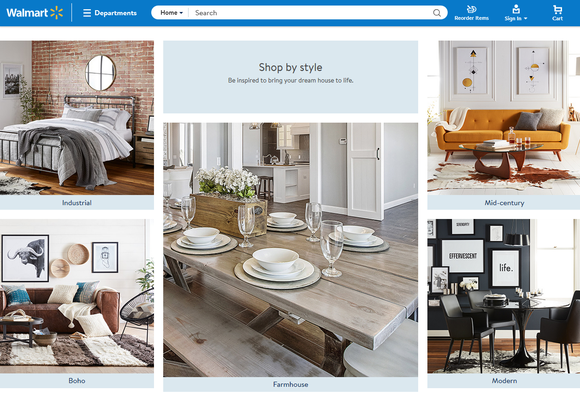 A screenshot of Walmart's new home goods web page.