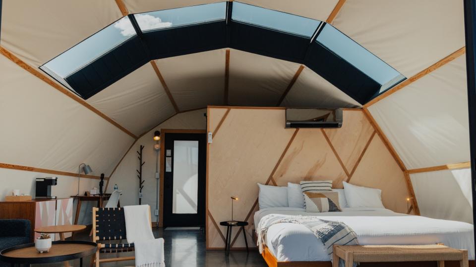 A spacious tent at the Backland Luxury Camping property in Williams, Arizona