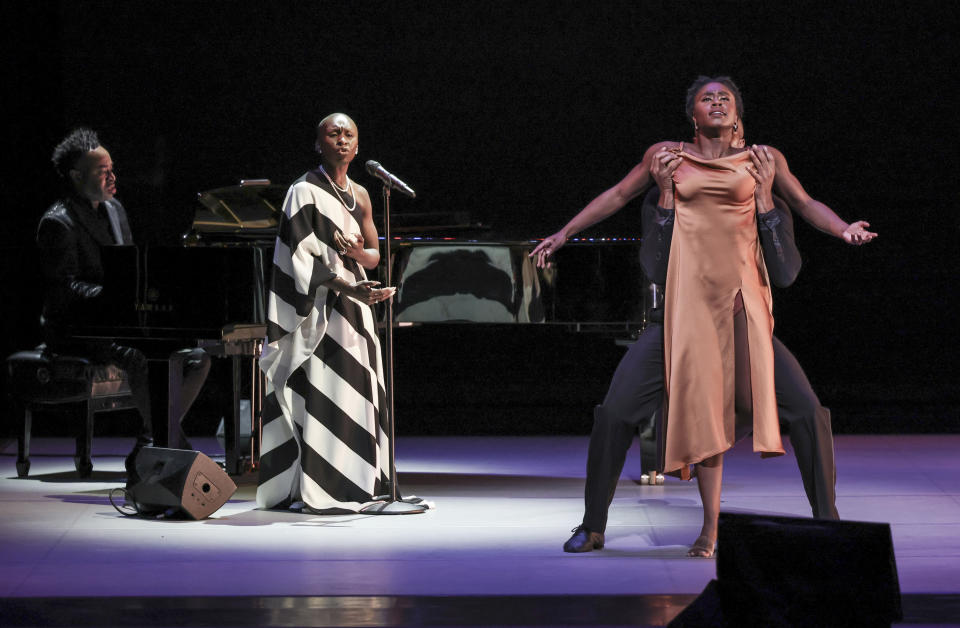Cynthia Erivo, second left, performs at the Alvin Ailey American Dance Theater's 65th anniversary season gala on Wednesday, Nov. 29, 2023, in New York. (Photo by CJ Rivera/Invision/AP)