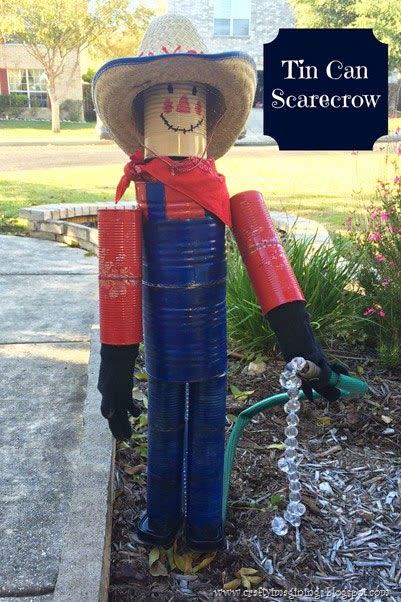 20) DIY Tin Can Scarecrow