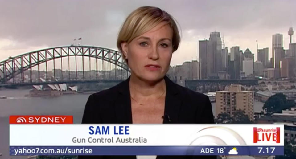The Chairman of Gun Control Australia, Sam Lee, told Sunrise she had never been more concerned about the state of the country’s gun laws. Photo: Sunrise