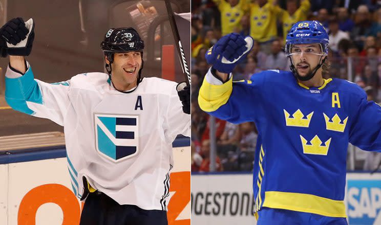 TORONTO, ON - SEPTEMBER 19: Zdeno Chara #33 of Team Europe celebrates a second period goal while playing Team Czech Republic during the World Cup of Hockey at the Air Canada Center on September 19, 2016 in Toronto, Canada. (Photo by Gregory Shamus/Getty Images)