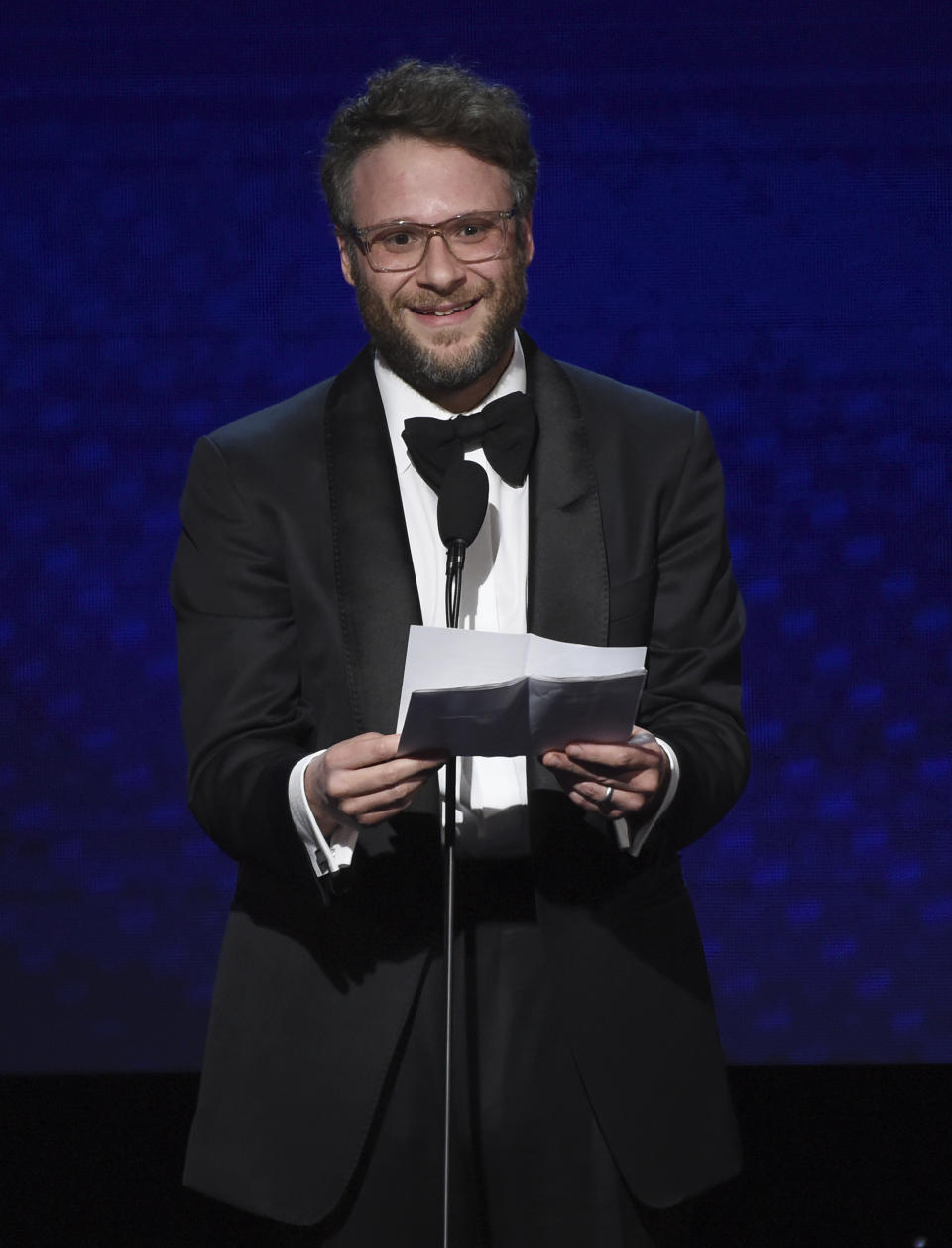 FILE - Seth Rogen speaks at the 33rd American Cinematheque Award honoring Charlize Theron at the Beverly Hilton Hotel on Friday, Nov. 8, 2019, in Beverly Hills, Calif. Rogen turns 40 on April 15. (Photo by Chris Pizzello/Invision/AP, File)