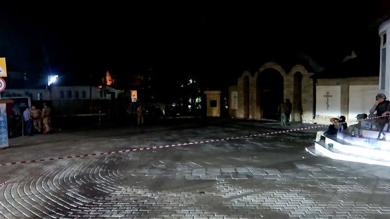 A view shows the Orthodox Holy Assumption Cathedral after an attack by gunmen in Makhachkala