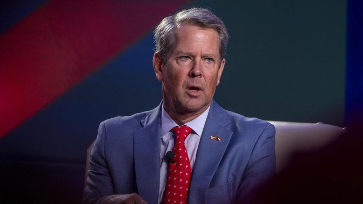 <div>Brian Kemp, governor of Georgia, speaks during Erick Erickson's The Gathering event in Atlanta, Georgia, US, on Friday, Aug. 18, 2023. Republican presidential hopefuls are converging for a meeting of conservative activists, a chance to test their message before next week's debate and court voters. Photographer: Alyssa Pointer/Bloomberg via Getty Images</div>