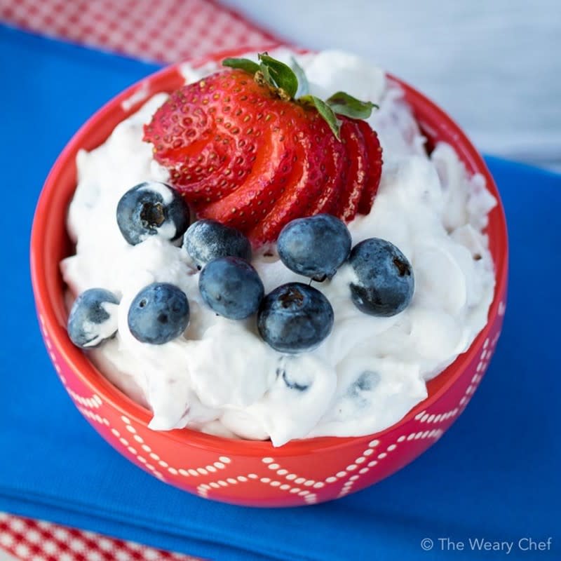 <p>Weary Chef</p><p>You know your holiday gathering needs a fluff salad, so make it one filled with the American spirit.</p><p><strong>Get the recipe: <a href="https://wearychef.com/recipe/red-white-blue-fluff-salad/" rel="nofollow noopener" target="_blank" data-ylk="slk:Red, White and Blue Fluff Salad;elm:context_link;itc:0;sec:content-canvas" class="link ">Red, White and Blue Fluff Salad</a></strong></p><p><strong>Next up: <a href="https://parade.com/1041485/kristamarshall/best-blueberry-season-recipes/" rel="nofollow noopener" target="_blank" data-ylk="slk:50 Recipes To Devour During Blueberry Season;elm:context_link;itc:0;sec:content-canvas" class="link ">50 Recipes To Devour During Blueberry Season</a></strong></p>