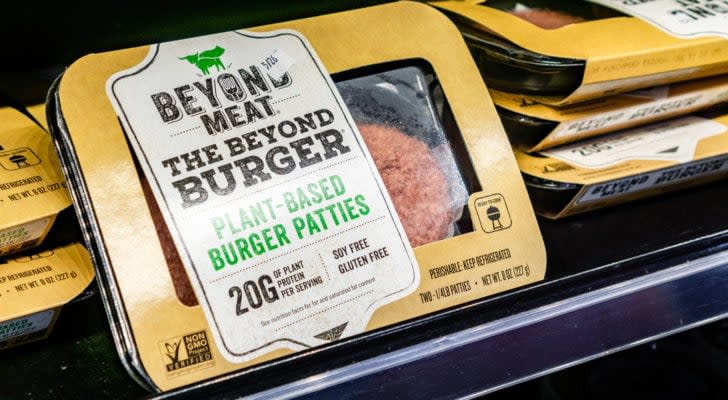 Beyond Meat (BYND) Burger packages available for purchase in a Whole Foods store in San Francisco bay area