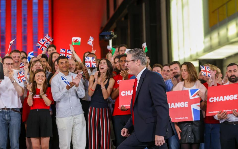 Keir Starmer, leader of the Labour Party, arrives to deliver a victory speech at a London election results event