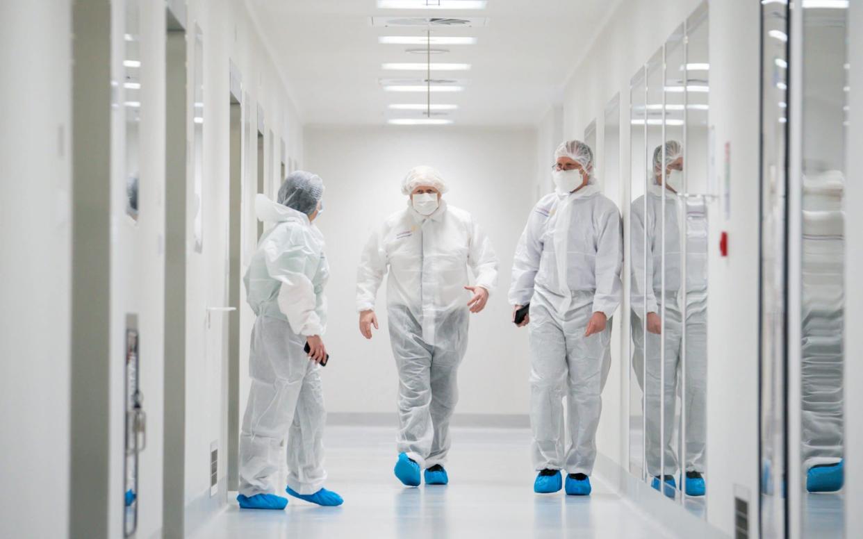 Boris Johnson visits an AstraZeneca site in Macclesfield yesterday -  Dave Thompson/Route One Photography