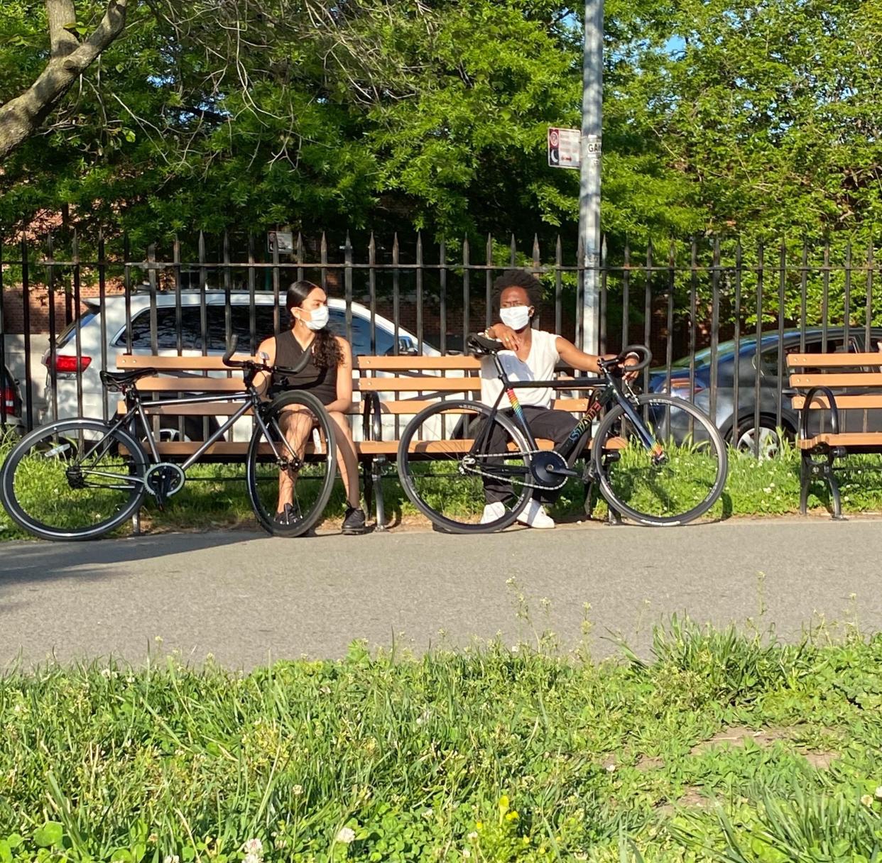 Women masks park bike coronavirus New York City
