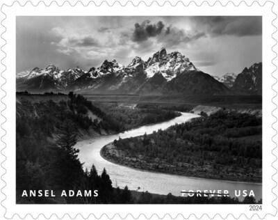 El Servicio Postal de EE. UU. revela estampillas adicionales para 2024 - Estampilla de Ansel Adams - Crédito de la imagen: Servicio Postal de EE. UU.