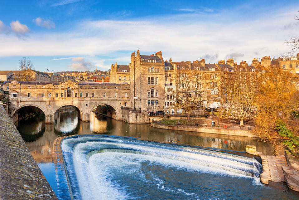 Pulteney Bridge and River Avon in Bath England.