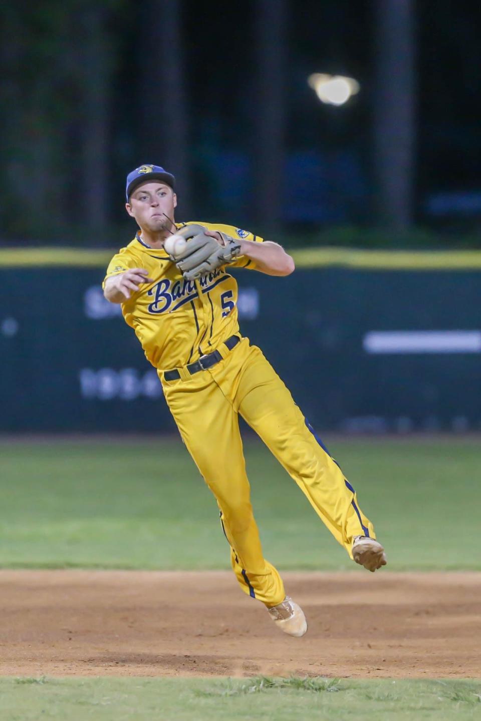 Savannah Bananas infielder Jack Renwick throws to first base during the CPL title game on Aug. 5, 2022 at Grayson Stadium. The Bananas defeated the Wilson (N.C.) Tobs for their second consecutive Petitt Cup championship.