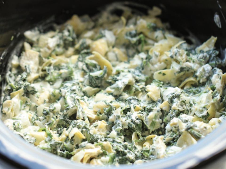 spinach and artichoke dip in a slow cooker