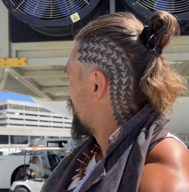 Jason Momoa shows off Hawaiian tribal tattoo on side of his head