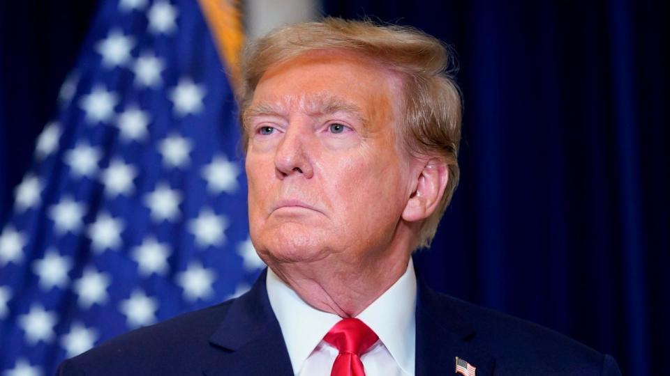 PHOTO: Former President Donald Trump speaks to the media after attending a hearing before the D.C. Circuit Court of Appeals at the federal courthouse in Washington, Jan. 9, 2024. (Susan Walsh/AP)