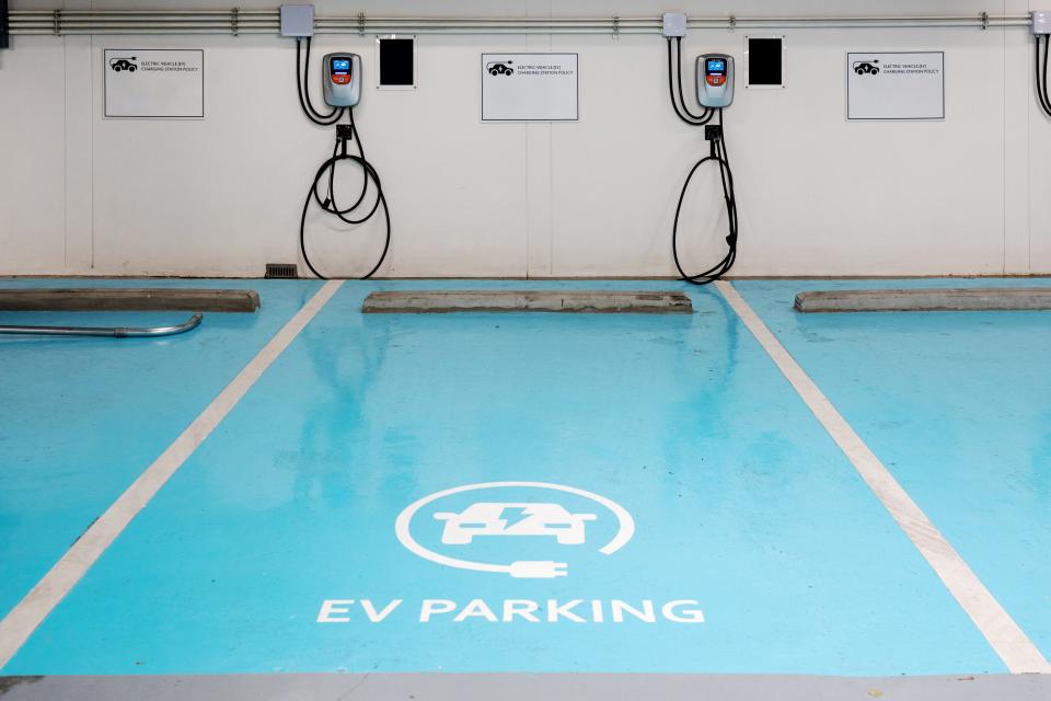 An empty charging station for an electric vehicle.