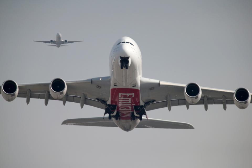 An Emirates Airbus A380 plane.