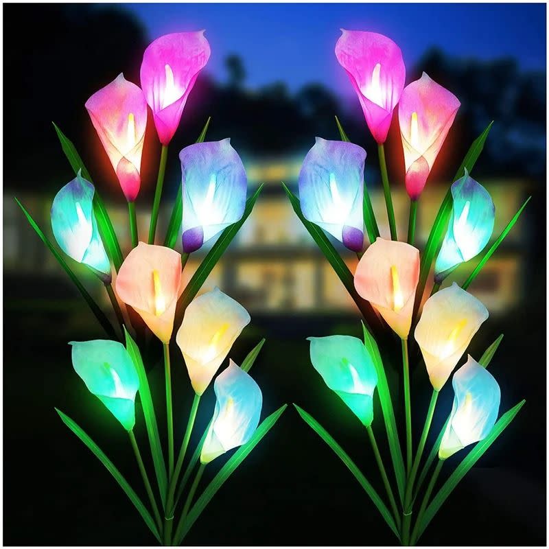 <p><a href="https://go.redirectingat.com?id=74968X1596630&url=https%3A%2F%2Fwww.wayfair.com%2Flighting%2Fpdp%2Fkooper-solar-lights-outdoor-decorative-kooper-4-pack-solar-garden-lights-with-16-calla-flowers-7-color-changing-led-soalr-powered-outdoor-lights-waterproof-solar-lights-for-garden-patio-yard-decoration-kope1040.html&sref=https%3A%2F%2Fwww.popularmechanics.com%2Fhome%2Fg39992482%2Fbest-solar-powered-outdoor-lights%2F" rel="nofollow noopener" target="_blank" data-ylk="slk:Shop Now;elm:context_link;itc:0;sec:content-canvas" class="link rapid-noclick-resp">Shop Now</a></p><p>Decorative Calla Flower Outdoor Solar Lights</p><p>wayfair.com</p><p>$29.87</p>