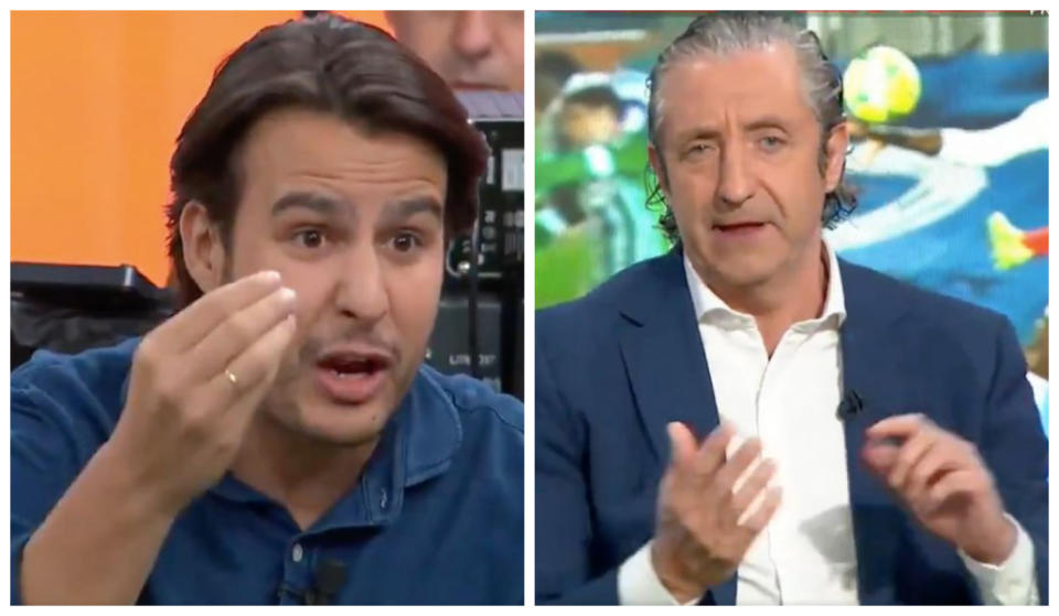 Juanfe Sanz y Josep Pedrerol en 'El chiringuito de jugones'. (Fuente: Twitter/@elchiringuitotv)