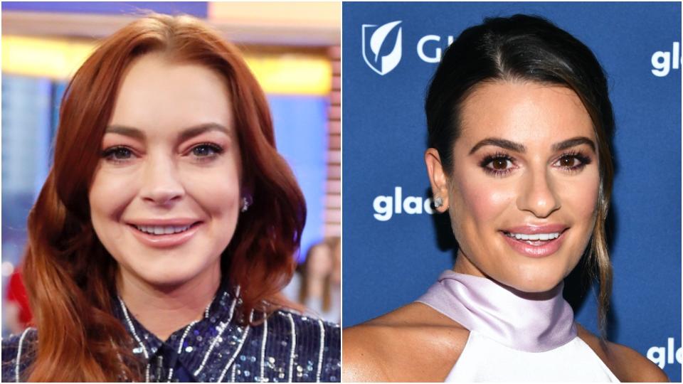 Lindsay Lohan, left, didn't seem thrilled by the&nbsp;news that Lea Michele would be playing Ariel in an anniversary staging of Disney's "The Little Mermaid." (Photo: Getty Images)