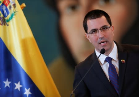 Venezuela's Foreign Minister Jorge Arreaza attends a news conference in Caracas