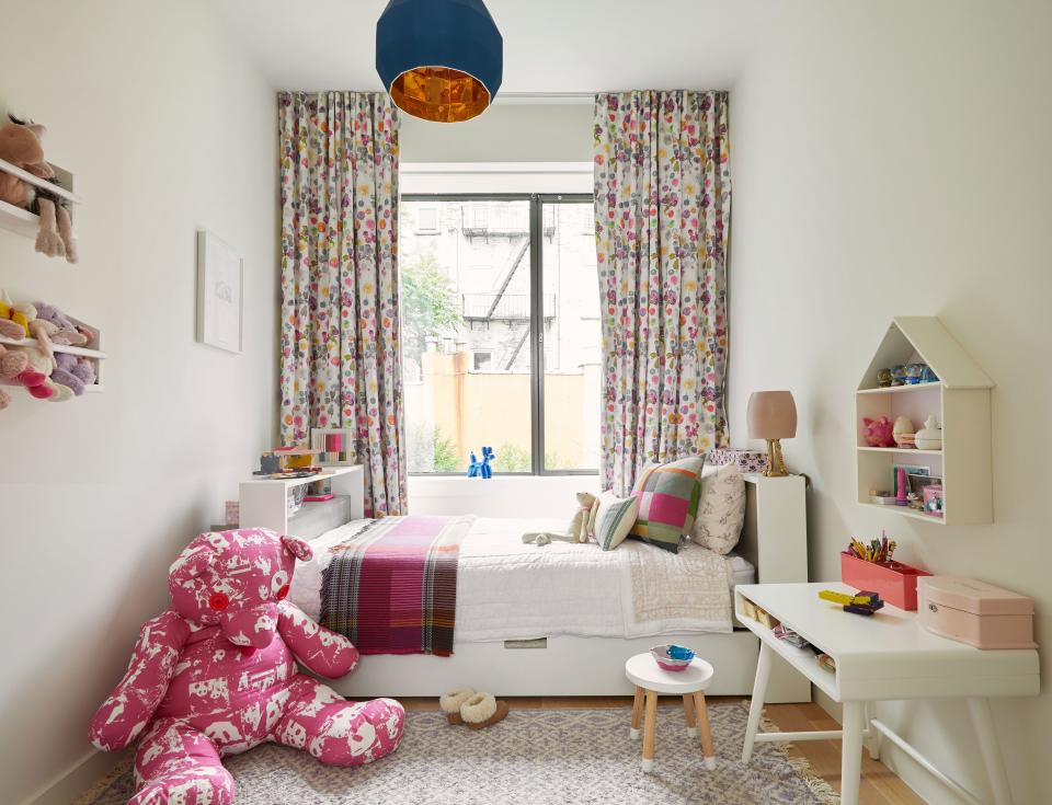 Another daughter's bedroom centers around Panda Bear (Pink and White), by Rob Pruitt. “It’s just so fun and so perfect for a kid’s room, so it kind of drove the whole design of that room,” says Verhoeven.