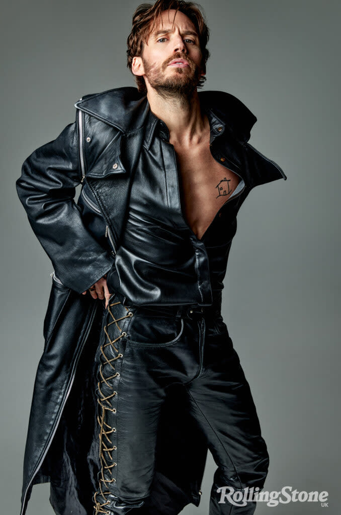 Photography by Bartek Szmigulski. Creative and styling by Joseph Kocharian. Sam weathers leather coat and trousers by Chema Diaz, faux leather shirt by Nanushka.