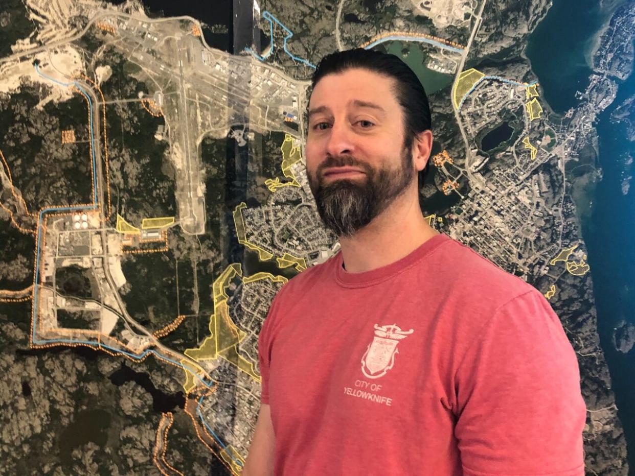 Yellowknife's director of public works Chris Greencorn was answering questions about work being done on structural fire protections around the city at the information session. (Sarah Krymalowski/CBC - image credit)