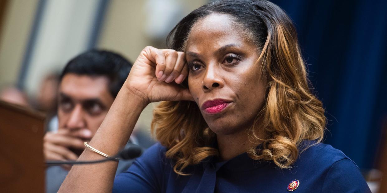 Del. Stacey Plaskett, D-V.I., attends a House Oversight and Reform Committee markup in Rayburn Building on a resolution on whether to hold Attorney General William Barr and Secretary of Commerce Wilbur Ross in contempt of Congress on Wednesday, June 12, 2019.