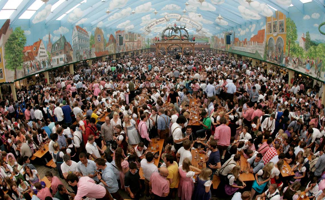 Visitors packed into the beer tent in Munich, Germany, during Oktoberfest in 2009.