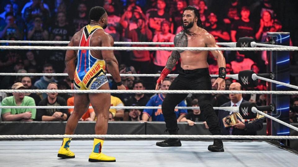 Big  E and Roman Reigns traded heavy blows.jpg (WWE)