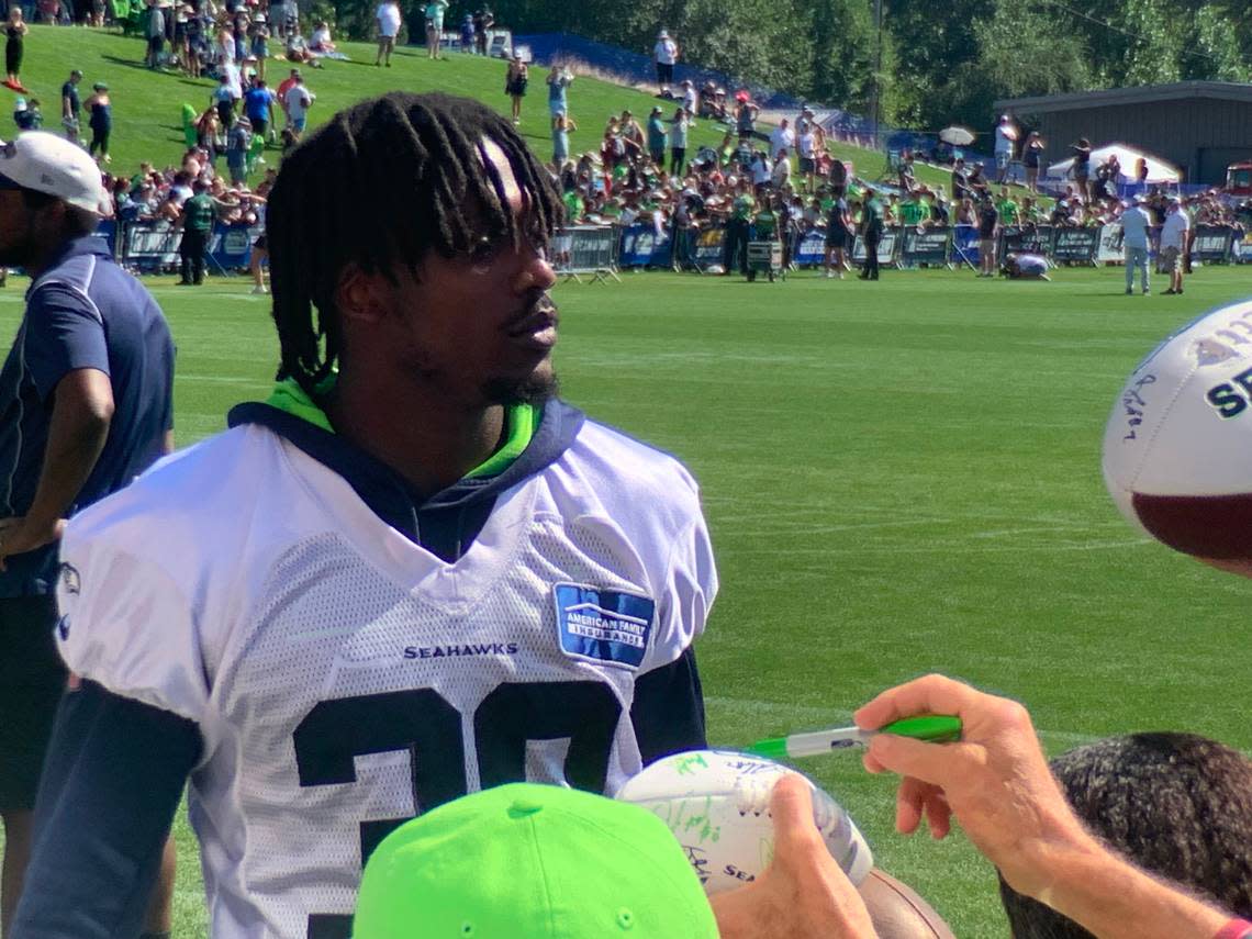 Fans at Seahawks training camp have been rookie cornerback Tariq Woolen one of their new favorites. No wonder. The fifth-round draft choice is currently starting on defense.