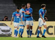 Soccer Football - Serie A - Napoli v Inter Milan - Stadio San Paolo, Naples, Italy - May 19, 2019 Napoli's Fabian Ruiz celebrates scoring their fourth goal with team mates REUTERS/Ciro De Luca